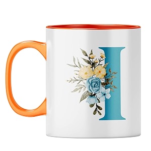 yubingo floral i monogram mug - beautiful gift orange inner amp handle orange inner amp handle tea cup 310ml
