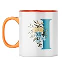 YuBingo Floral I Monogram Mug - Beautiful Gift, Orange Inner &amp; Handle (Orange Inner &amp; Handle, Tea Cup, 310ML)