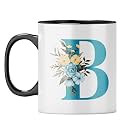 YuBingo Floral Initial B Mug - Monogrammed Gift, Black Inner &amp; Handle (Black Inner &amp; Handle, Tea Cup, 310ML)