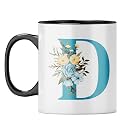 YuBingo Floral Initial D Mug - Monogrammed Gift, Black Inner &amp; Handle (Black Inner &amp; Handle, Tea Cup, 310ML)