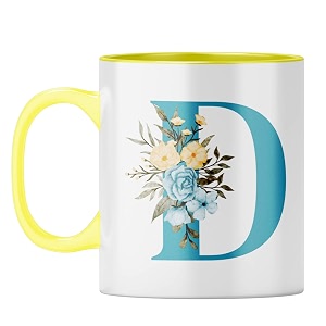 yubingo floral initial gift mug - elegant d design yellow inner amp handle yellow inner amp handle tea cup 310ml