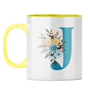 yubingo floral initial gift mug - elegant j design yellow inner amp handle yellow inner amp handle tea cup 310ml