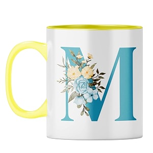 yubingo floral initial gift mug - elegant m design yellow inner amp handle yellow inner amp handle tea cup 310ml