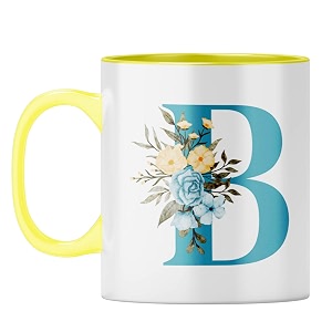 yubingo floral initial gift mug - elegant b design yellow inner amp handle yellow inner amp handle tea cup 310ml
