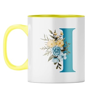 yubingo floral initial gift mug - elegant i design yellow inner amp handle yellow inner amp handle tea cup 310ml