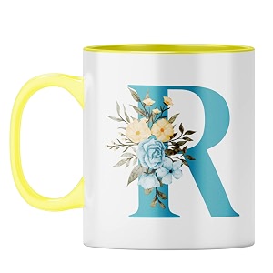 yubingo floral initial gift mug - elegant r design yellow inner amp handle yellow inner amp handle tea cup 310ml