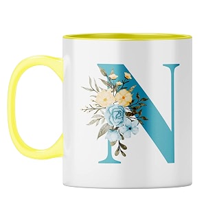 yubingo floral initial gift mug - elegant n design yellow inner amp handle yellow inner amp handle tea cup 310ml