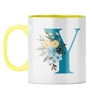 yubingo floral initial gift mug - elegant y design yellow inner amp handle yellow inner amp handle tea cup 310ml