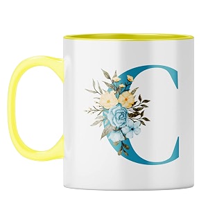 yubingo floral initial gift mug - elegant c design yellow inner amp handle yellow inner amp handle tea cup 310ml