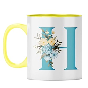 yubingo floral initial gift mug - elegant h design yellow inner amp handle yellow inner amp handle tea cup 310ml