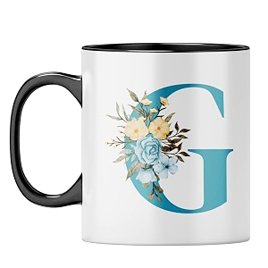 yubingo floral initial gift mug - elegant g design yellow inner amp handle yellow inner amp handle tea cup 310ml
