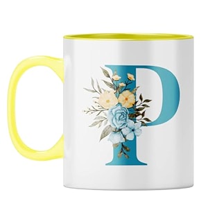yubingo floral initial gift mug - elegant p design yellow inner amp handle yellow inner amp handle tea cup 310ml
