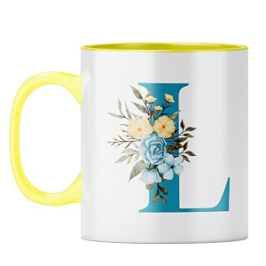 yubingo floral initial gift mug - elegant l design yellow inner amp handle yellow inner amp handle tea cup 310ml