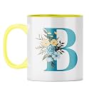 YuBingo Floral Initial Gift Mug - Elegant B Design, Yellow Inner &amp; Handle (Yellow Inner &amp; Handle, Tea Cup, 310ML)