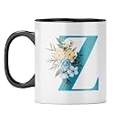 YuBingo Floral Initial Gift Mug - Elegant Z Design, Yellow Inner &amp; Handle (Yellow Inner &amp; Handle, Tea Cup, 310ML)