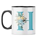 YuBingo Floral Initial H Mug - Monogrammed Gift, Black Inner &amp; Handle (Black Inner &amp; Handle, Tea Cup, 310ML)