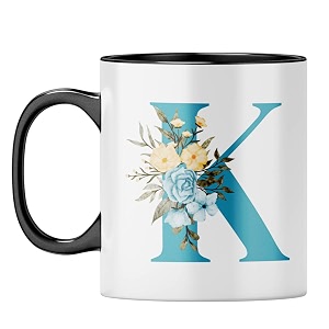 yubingo floral initial k mug - monogrammed gift black inner amp handle black inner amp handle tea cup 310ml