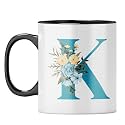 YuBingo Floral Initial K Mug - Monogrammed Gift, Black Inner &amp; Handle (Black Inner &amp; Handle, Tea Cup, 310ML)
