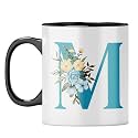 YuBingo Floral Initial M Mug - Monogrammed Gift, Black Inner &amp; Handle (Black Inner &amp; Handle, Tea Cup, 310ML)