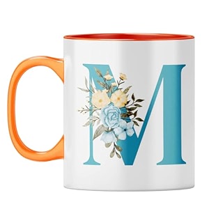 yubingo floral m monogram mug - beautiful gift orange inner amp handle orange inner amp handle tea cup 310ml