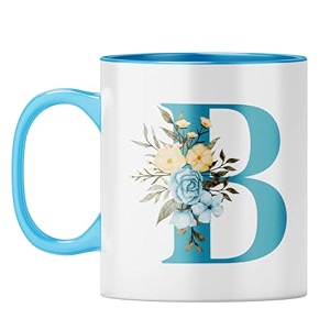 yubingo floral monogram mug - initial b design light blue inner amp handle light blue inner amp handle tea cup 310ml