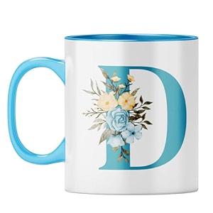 yubingo floral monogram mug - initial d design light blue inner amp handle light blue inner amp handle tea cup 310ml