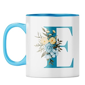 yubingo floral monogram mug - initial e design light blue inner amp handle light blue inner amp handle tea cup 310ml