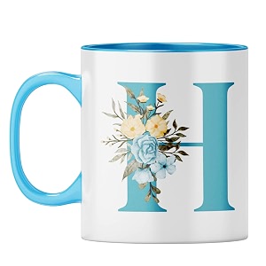 yubingo floral monogram mug - initial h design light blue inner amp handle light blue inner amp handle tea cup 310ml