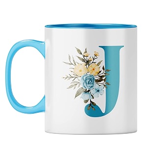 yubingo floral monogram mug - initial j design light blue inner amp handle light blue inner amp handle tea cup 310ml