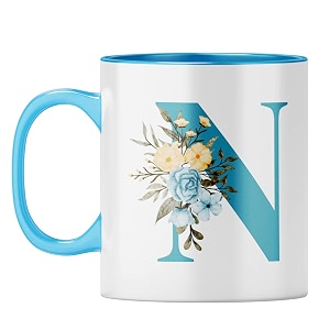yubingo floral monogram mug - initial n design light blue inner amp handle light blue inner amp handle tea cup 310ml