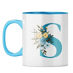 yubingo floral monogram mug - initial s design light blue inner amp handle light blue inner amp handle tea cup 310ml