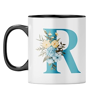 yubingo floral r monogram mug - beautiful gift orange inner amp handle orange inner amp handle tea cup 310ml