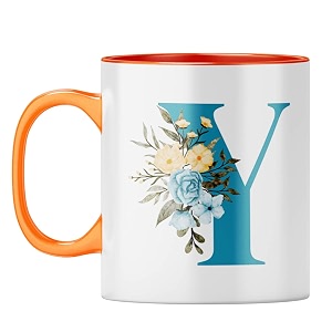 yubingo floral y monogram mug - beautiful gift orange inner amp handle orange inner amp handle tea cup 310ml
