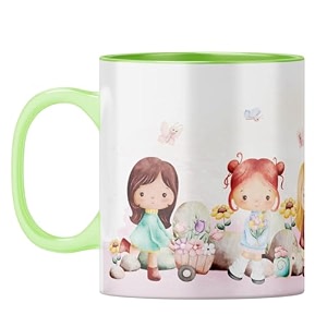 yubingo flower friends mug - adorable gift for girls light green inner amp handle light green inner amp handle tea cup 310ml