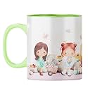 YuBingo Flower Friends Mug - Adorable Gift for Girls, Light Green Inner &amp; Handle (Light Green Inner &amp; Handle, Tea Cup, 310ML)