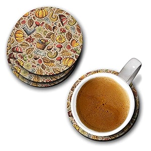 yubingo foodie delight pattern designer printed coasters mdf wooden set of 6 95 cm diameter round