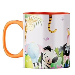 yubingo happy animals mug - uplifting jungle friends orange inner amp handle orange inner amp handle tea cup 310ml