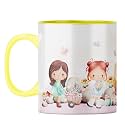 YuBingo Happy Garden Mug - Adorable Kids Gift, Yellow Inner &amp; Handle (Yellow Inner &amp; Handle, Tea Cup, 310ML)