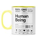 YuBingo Human Label Mug - Fun Organic Gift, Yellow Inner &amp; Handle (Yellow Inner &amp; Handle, Tea Cup, 310ML)