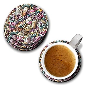 yubingo ice cream explosion pattern designer printed coasters mdf wooden set of 6 95 cm diameter round