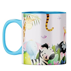 yubingo joyful jungle mug - cheerful gift idea light blue inner amp handle light blue inner amp handle tea cup 310ml