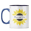 YuBingo Love and Harmony Mug - Cheerful Sunflower, Dark Blue Inner &amp; Handle (Dark Blue Inner &amp; Handle, Tea Cup, 310ML)