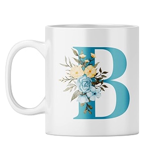 yubingo monogram b mug - elegant floral design white ceramic cup white coffee mug tea cup 310ml