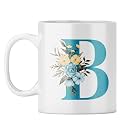 YuBingo Monogram B Mug - Elegant Floral Design, White Ceramic Cup (White Coffee Mug, Tea Cup, 310ML)
