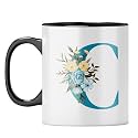 YuBingo Monogram C Mug - Elegant Floral Design, White Ceramic Cup (White Coffee Mug, Tea Cup, 310ML)