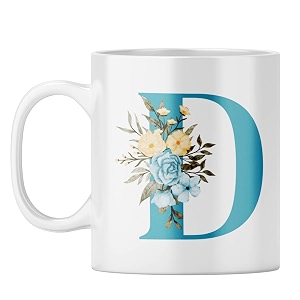 yubingo monogram d mug - elegant floral design white ceramic cup white coffee mug tea cup 310ml