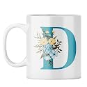 YuBingo Monogram D Mug - Elegant Floral Design, White Ceramic Cup (White Coffee Mug, Tea Cup, 310ML)