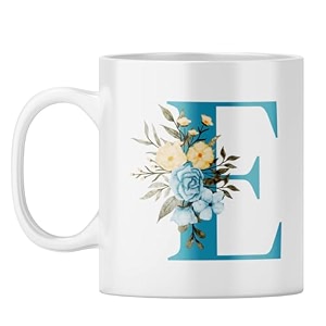 yubingo monogram e mug - elegant floral design white ceramic cup white coffee mug tea cup 310ml