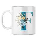 YuBingo Monogram F Mug - Elegant Floral Design, White Ceramic Cup (White Coffee Mug, Tea Cup, 310ML)