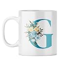 YuBingo Monogram G Mug - Elegant Floral Design, White Ceramic Cup (White Coffee Mug, Tea Cup, 310ML)